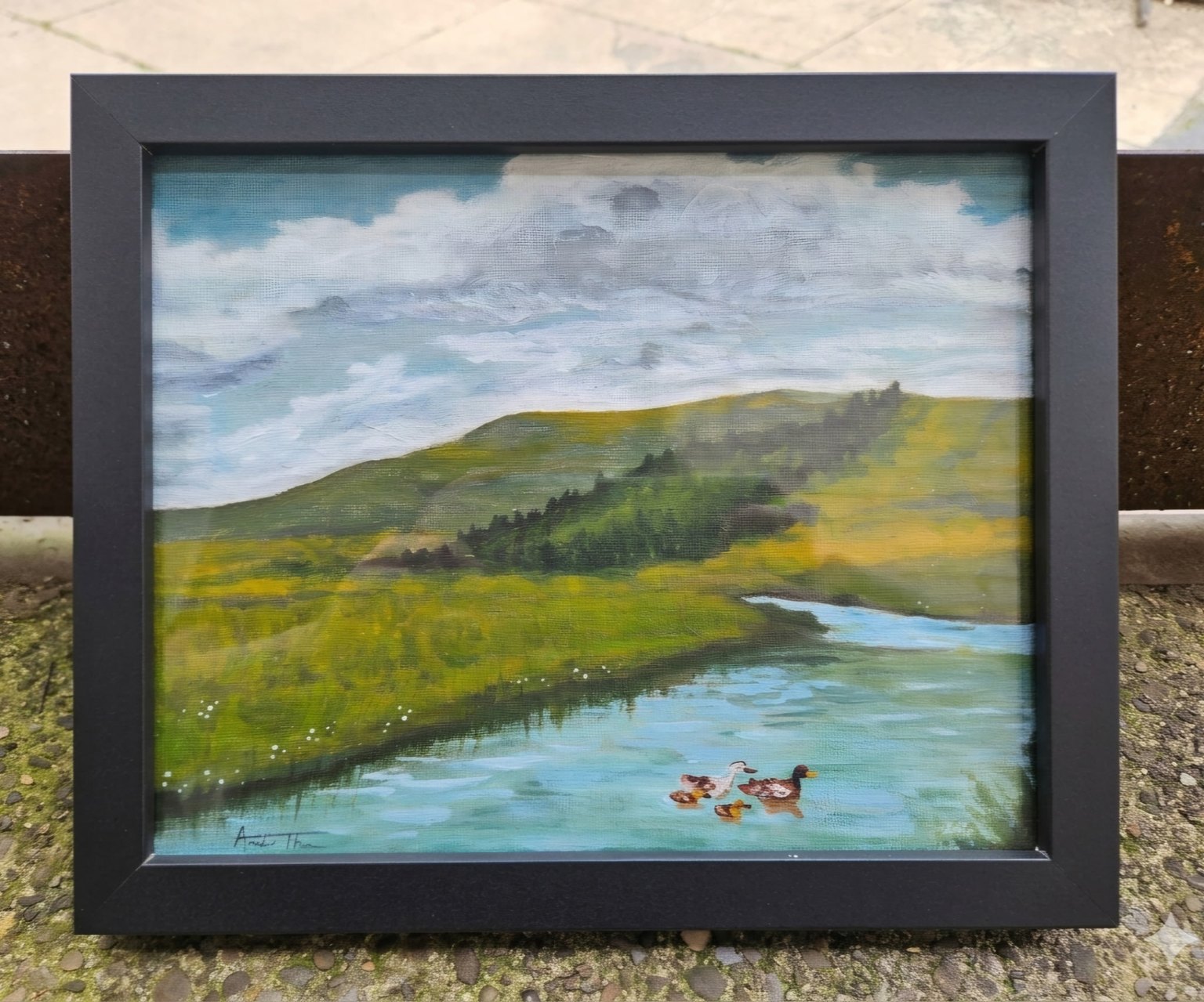 Ducks in a Row, 8 by 10 acrylic painting by Amber Thaman