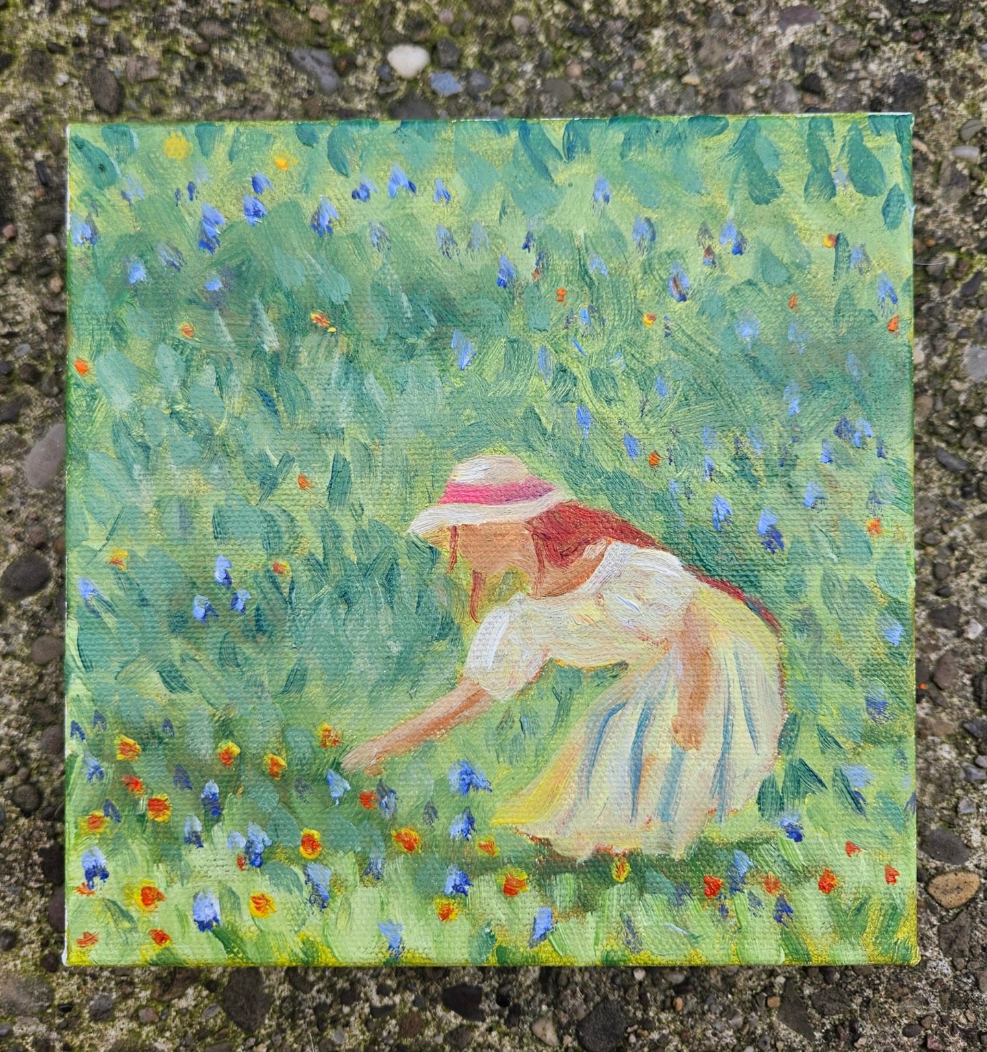 Flower Meadow, 6 by 6 oil painting by Amber Thaman