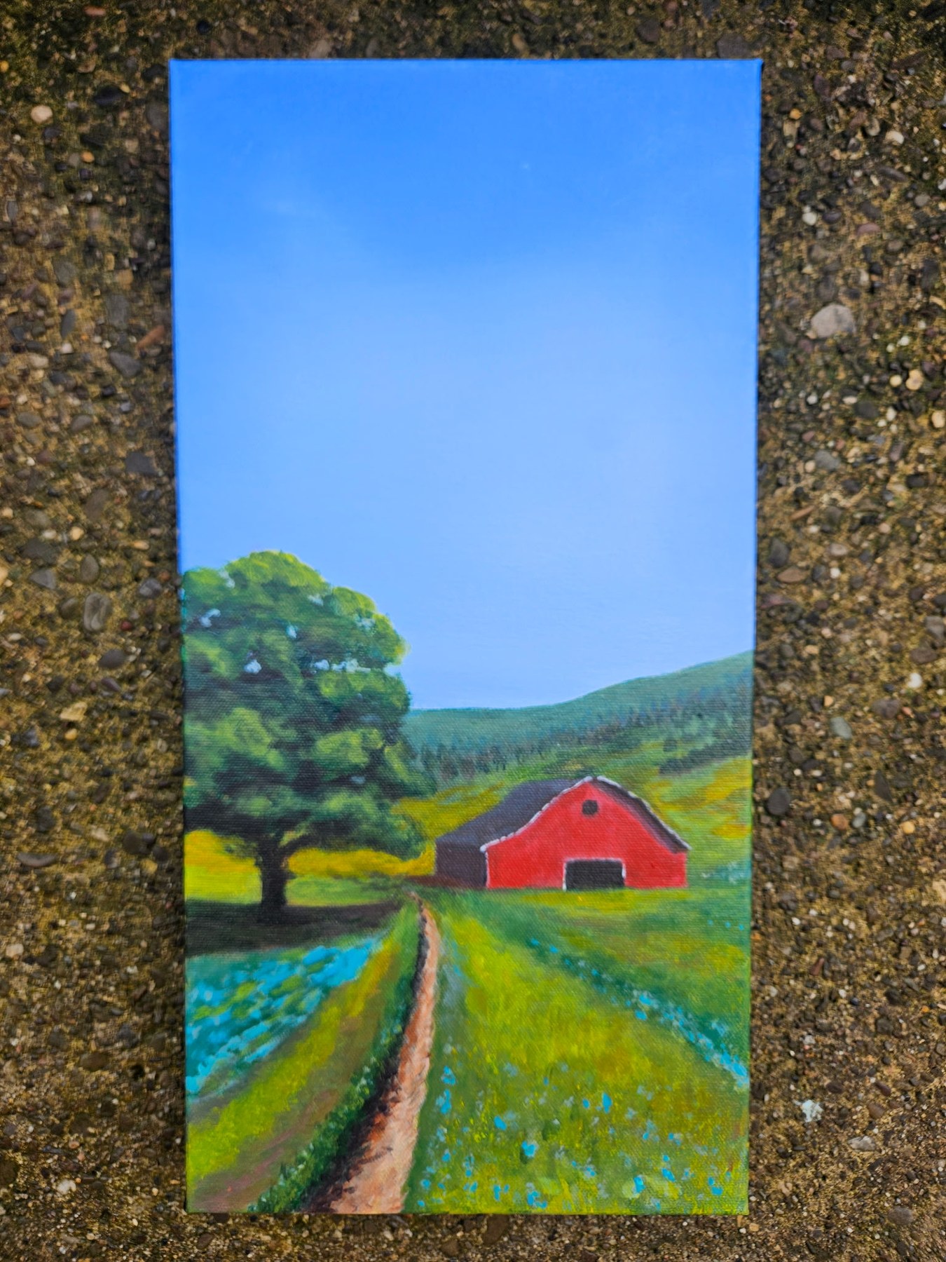 Red barn landscape painting